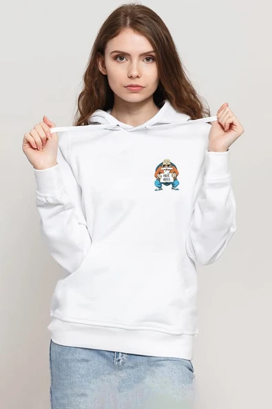 Dragon Ball Z Anime Master Roshi Free Hugs Beyaz Kadın 3ip Kapşonlu Sweatshirt ürün görseli 1