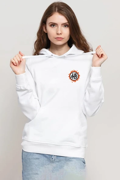 Dragon Ball Z Anime Logo Beyaz Kadın 3ip Kapşonlu Sweatshirt ürün görseli 1