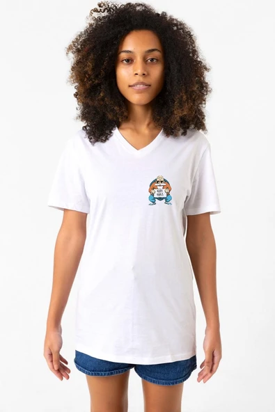Dragon Ball Z Anime Master Roshi Free Hugs Beyaz Kadın V yaka Tshirt ürün görseli 1