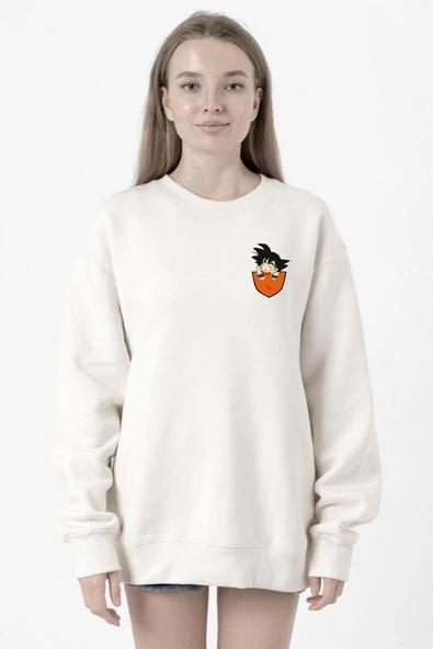 Dragon Ball Z Anime Son Goku Pocket Beyaz Kadın 2ip Sweatshirt ürün görseli 1