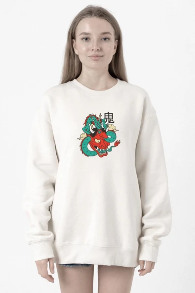 Dragon Samurai Anime Beyaz Kadın 2ip Sweatshirt ürün görseli 1