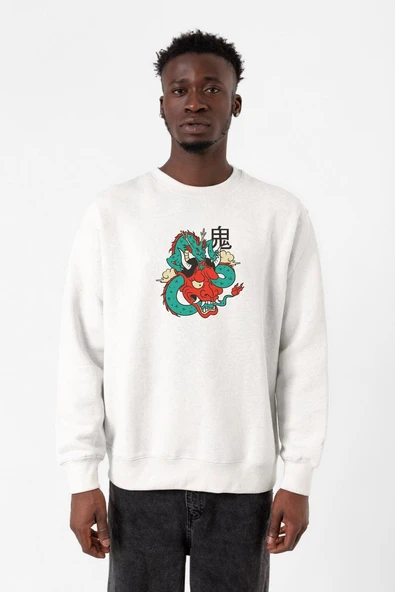 Dragon Samurai Anime Beyaz Erkek 2ip Sweatshirt ürün görseli 1