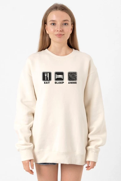 Eat Sleep Anime Ekru Kadın 2ip Sweatshirt ürün görseli 1