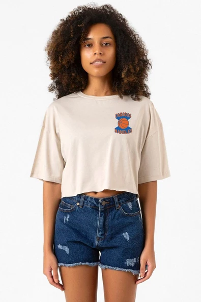 Dubious Handles Logo Bej Kadın Crop Tshirt ürün görseli 1
