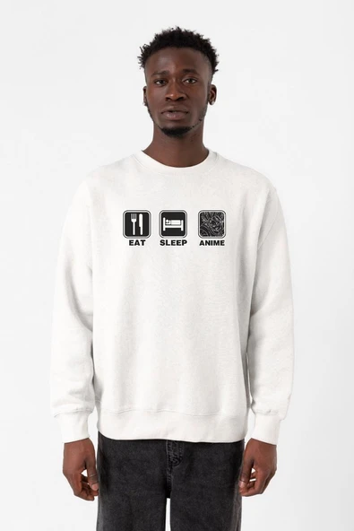 Eat Sleep Anime Beyaz Erkek 2ip Sweatshirt ürün görseli 1