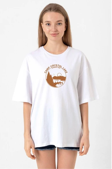 Friday The 13th Camp Crystal Lake Beyaz Kadın Oversize Tshirt ürün görseli 1