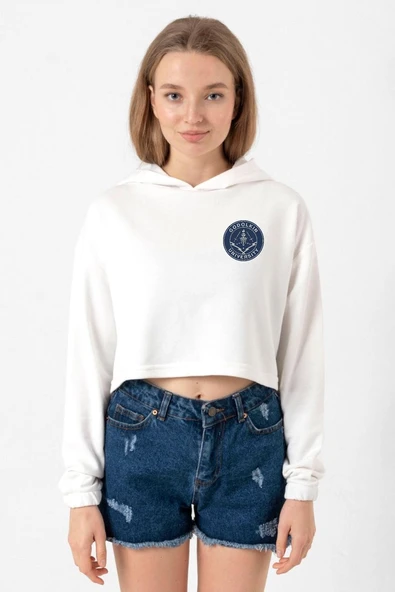 Gen V Godolkin University Emblem Ekru Kadın Crop Kapşonlu ürün görseli 1