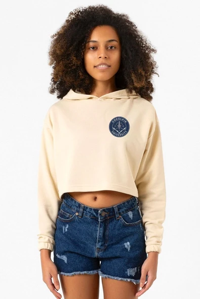 Gen V Godolkin University Emblem Bej Kadın Crop Kapşonlu ürün görseli 1