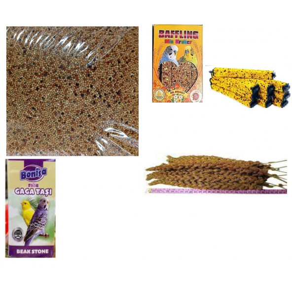MUHABET KUŞ YEMİ 2 KG + BAFFLİN MİX KRAKER 10 'LU +AK  DALDARI 500 GR +GAGA TAŞI ürün görseli 1