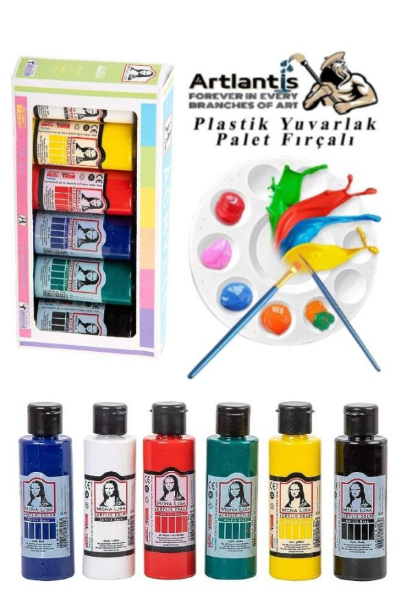 Monalisa Akrilik Boya 6 Renk x 70 ml Ana Renkler 1 Paket ve Yuvarlak Resim Paleti Fırçalı 1 Paket 10 Hazneli Boya Paleti Sanatsal Boyalar İçin Palet Akrilik Boya ürün görseli 1