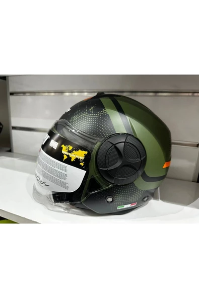 KASK SWAY SW-737 ARMY MAT YEŞİL/SİYAH ÇENESİZ GÜNEŞ GÖZLÜKLÜ ürün görseli 1