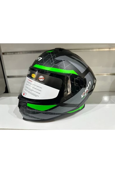 KASK CRN FS-867 MAT BLACK/GREY/GREEN GÜNEŞ VİZÖRLÜ ürün görseli 1