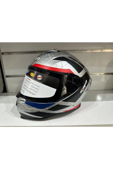 KASK CRN FS-867 MAT SİLVER/BLYE/RED GÜNEŞ VİZÖRLÜ ürün görseli 1