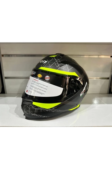 KASK CRN FS-867 MAT GREY/BLACK/YELLOW GÜNEŞ VİZÖRLÜ ürün görseli 1