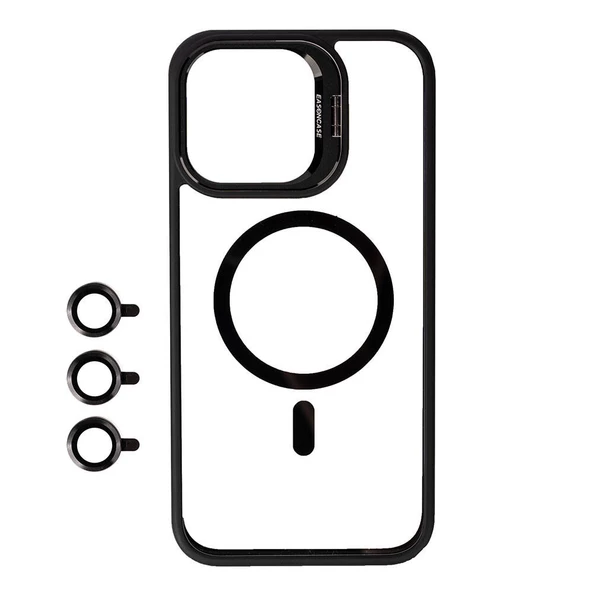 Gpack Apple iPhone 15 Pro Kılıf Cam Kapak Kamera Korumalı Standlı Magsafeli Metal Lensli ürün görseli 1