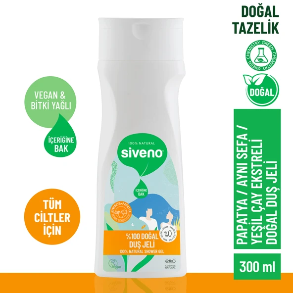 Siveno %100 Doğal Duş Jeli Sebum Dengeleyici Rahatlatıcı Aynısefa Papatya Yeşilçay Vegan 300 ml ürün görseli 1