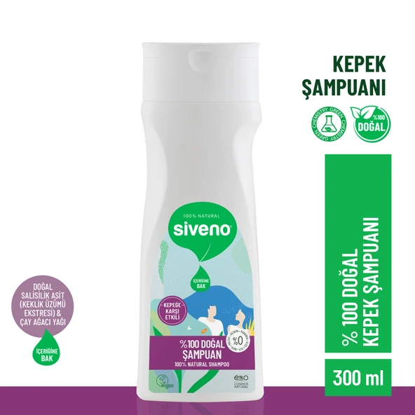Siveno %100 Doğal Kepeğe Karşı Etkili Şampuan Yağlı Saçlar Çay Ağacı Keklik Üzümü Vegan 300 ml ürün görseli 1