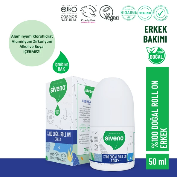 Siveno %100 Doğal Roll-On Erkek Deodorant Ter Kokusu Önleyici Bitkisel Leke Bırakmayan Vegan 50 ml ürün görseli 1