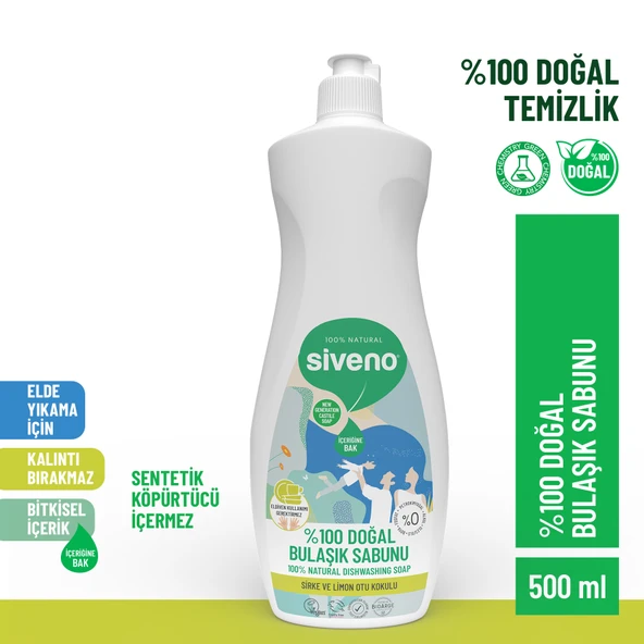 Siveno %100 Doğal Bulaşık Sabunu Bitkisel Elde Bulaşık Sabunu Nemlendirici Vegan 500 ml ürün görseli 1