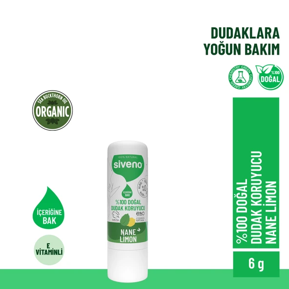 Siveno %100 Doğal Dudak Koruyucu Nane & Limon Bitkisel Lipbalm Krem Nemlendirici Parlatıcı Onarıcı 6 G ürün görseli 1