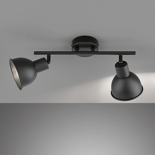 Rsylight Retro Rustik Metal 180 Derece Hareketli Siyah 2 Li Spot Avize ürün görseli 1