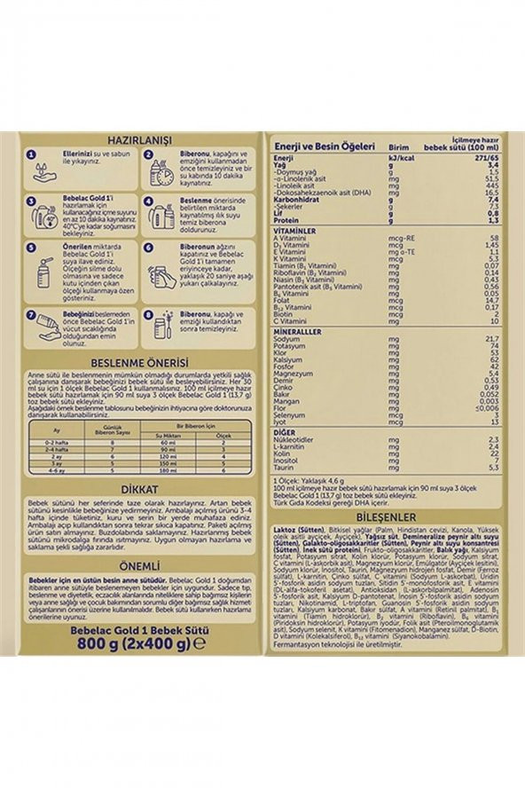 Bebelac Gold Konfor 800 Gr 1 Numara Devam Sütü - Resim 2