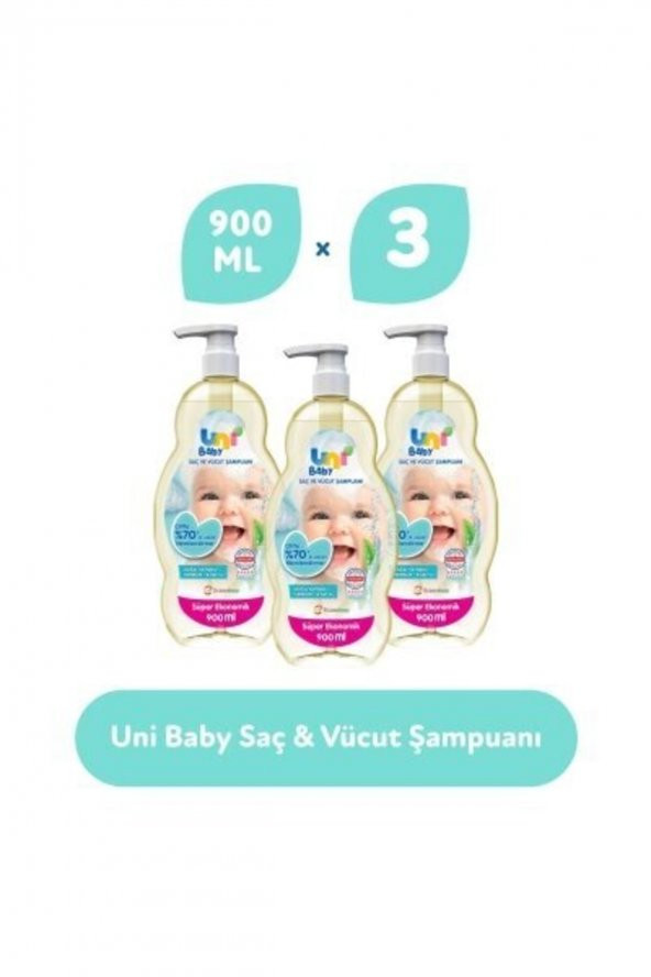 Uni Baby Saç Ve Vücut Şampuan 900 Ml 3lü ürün görseli 1