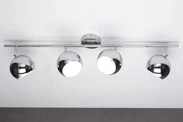 Rsylight Retro Krom Kaplama 180 Derece Hareketli Modern Spor 4 Lü Led Spot Avize Beyaz Ampullü ürün görseli 1