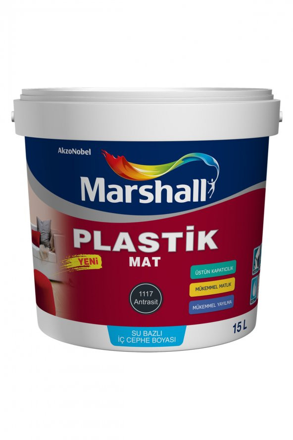 Plastik Mat Antrasit Gri Su Bazlı Iç Duvar Boyası 2.5lt 4kg-silinebilir-uygulaması Kolay ürün görseli 1