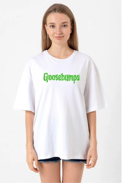 Goosebumps Lettern Beyaz Kadın Oversize Tshirt ürün görseli 1