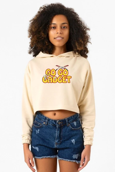 Inspector Gadget Go Go Gadget Bej Kadın Crop Kapşonlu ürün görseli 1