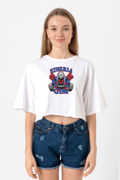 He Man Etheria Gym 1985 Beyaz Kadın Crop Tshirt ürün görseli 1