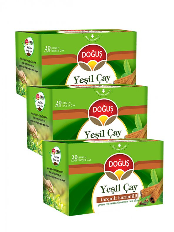 YEŞİL ÇAY TARÇINLI KARANFİLLİ 20 SÜZEN POŞET (30 gr), 3 ADET ürün görseli 1