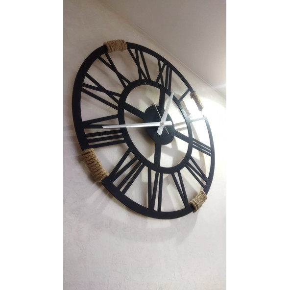 Ahşap Duvar Saati Jüt İpli (Gümüş Model 45cm) ürün görseli 1