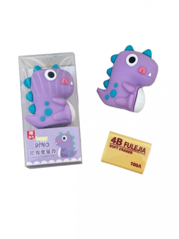 Dinozor Kalemtraş 3D Şekilli Silikon Kalemtraş - Mor ürün görseli 1