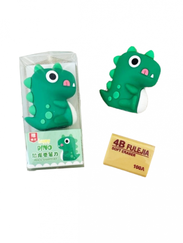 Dinozor Kalemtraş 3D Şekilli Silikon Kalemtraş - Yeşil ürün görseli 1