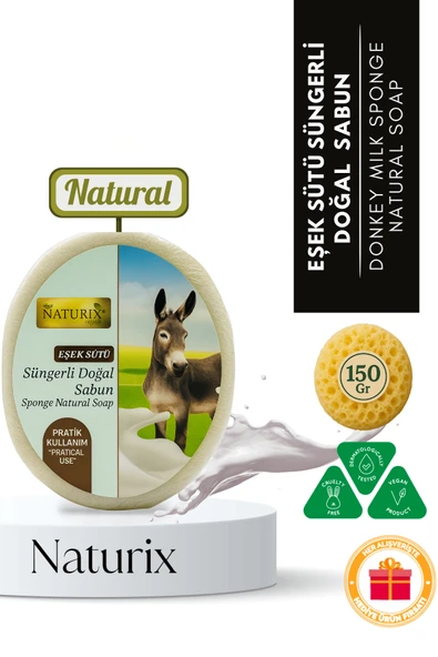 Naturix Eşek Sütü Süngerli Sabun 150 Gr - Doğal Akne Kurutucu ve Cilt Pürüzsüzleştirici Sabun ürün görseli 1