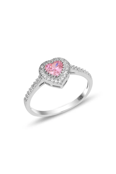 Işıklı kutuda Gümüş Rodyumlu Pırlanta Modeli Pembe Taşlı Kalp Yüzük SGTL12297PEMBE ürün görseli 1