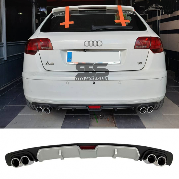 Audi A3 2003-2007 Difüzör Arka Tampon Eki 4 Egzoz Çıkışlı Gri ürün görseli 1