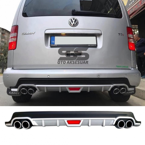 Volkswagen Caddy Difüzör Arka Tampon Eki 4 Egzoz Çıkışlı Gri ürün görseli 1