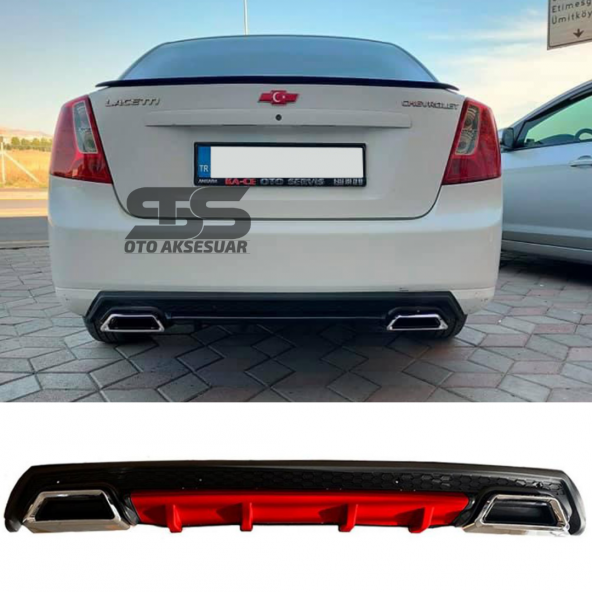 Chevrolet Lacetti Difüzör Arka Tampon Eki 2 Egzoz Çıkışlı kırmızı Lüx Tip ürün görseli 1