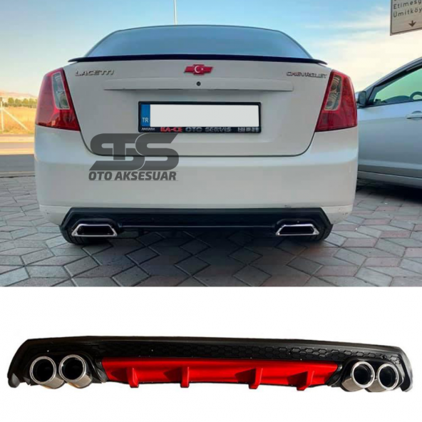 Chevrolet Lacetti Difüzör Arka Tampon Eki 4 Egzoz Çıkışlı Kırmızı Lüx Tip ürün görseli 1
