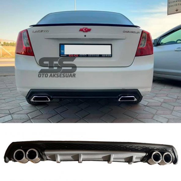 Chevrolet Lacetti Difüzör Arka Tampon Eki 4 Egzoz Çıkışlı Gri Lüx Tip ürün görseli 1