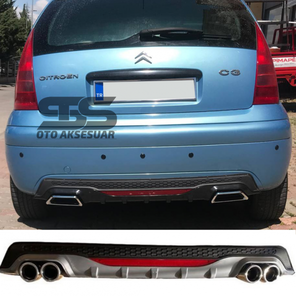 Citroen C3 Difüzör Arka Tampon Eki 4 Egzoz Çıkışlı Gri Lüx Tip ürün görseli 1