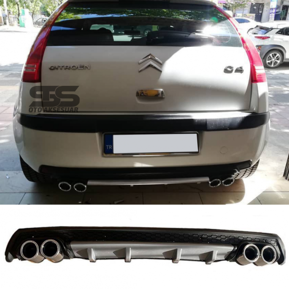 Citroen Difüzör Arka Tampon Eki 4 Egzoz Çıkışlı Gri Lüx Tip ürün görseli 1