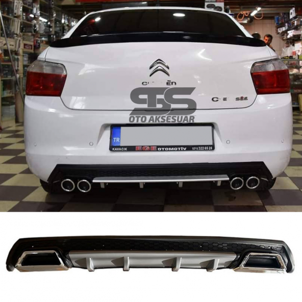 Citroen C-elysee Difüzör Arka Tampon Eki 2 Egzoz Çıkışlı Gri Lüx Tip ürün görseli 1
