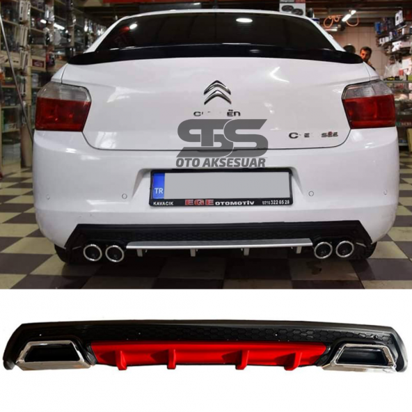 Citroen C-elysee Difüzör Arka Tampon Eki 2 Egzoz Çıkışlı Kırmızı Lüx Tip ürün görseli 1