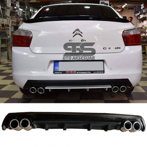 Citroen C-elysee Difüzör Arka Tampon Eki 4 Egzoz Çıkışlı Siyah Lüx Tip ürün görseli 1