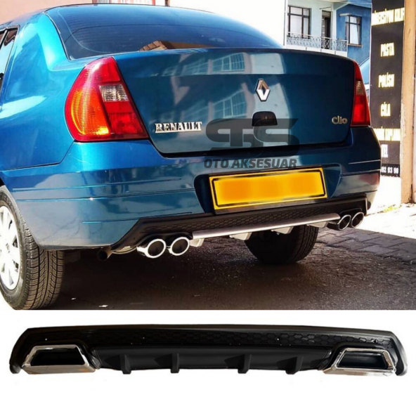 Ranault Clio 2 Sedan Difüzör Arka Tampon Eki 2 Egzoz Çıkışlı Siyah Lüx Tip ürün görseli 1