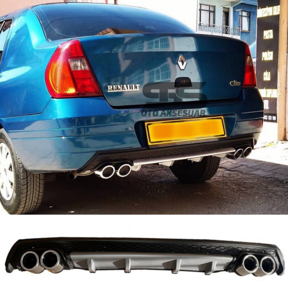 Ranault Clio 2 Sedan Difüzör Arka Tampon Eki 4 Egzoz Çıkışlı Gri Lüx Tip ürün görseli 1